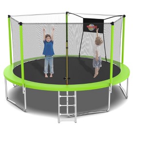 8ft Metal Trampoline Green Outdoor Trampoline Durable High-Quality Safety Net for Kids - 1 of 4