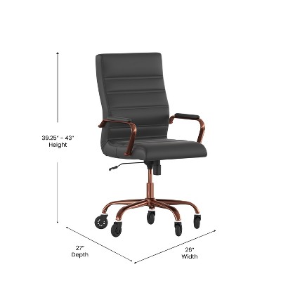 High Back Black Leather Executive Swivel Office Chair with Rose Gold Frame