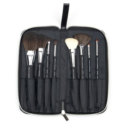 OMNIA Brush PROFESSIONAL 9pc Travel Makeup Brush Set with Zip Case, Includes - Fan, Lip, Contour, and Powder Brushes