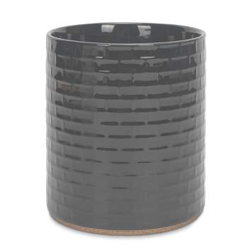 Elanze Designs Embossed Subway Tile Ceramic Stoneware Cork Bottom Kitchen Utensil Holder, Grey