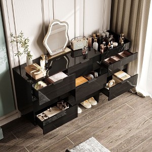 Famapy Gloss Dresser with Marble Accents 6 Drawers Storage Cabinet for Bedroom, Living Room, and Kitchen - 1 of 4