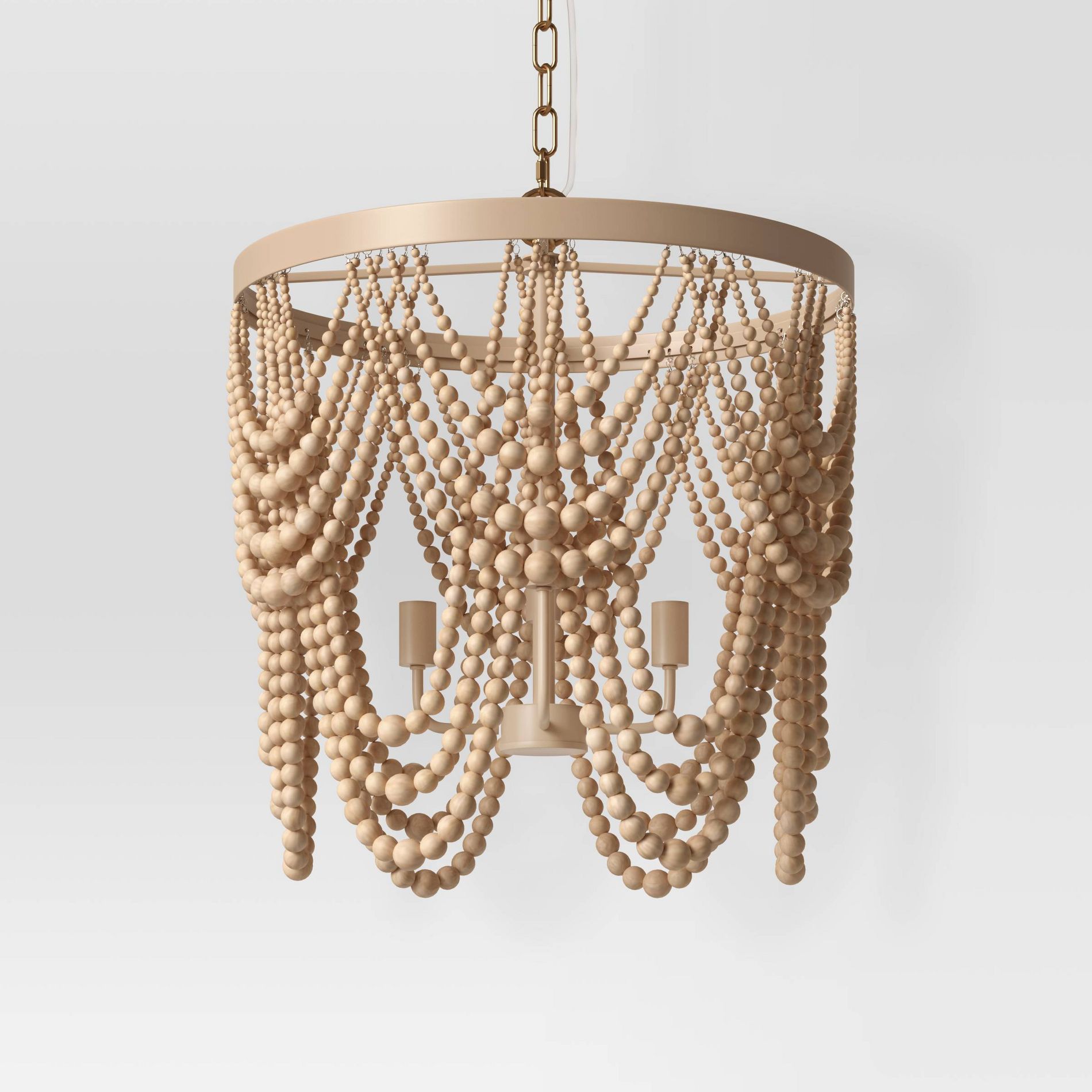 Large Chandelier Wooden Beads Swag Natural Tone - Threshold™: Dramatic Waterfall Design, UL Listed