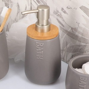 Evideco French Home Goods Elegant Dolomite Soap Dispenser with Bamboo Top - 15 fl oz Capacity - Perfect for Bathroom & Kitchen Decor - 1 of 4