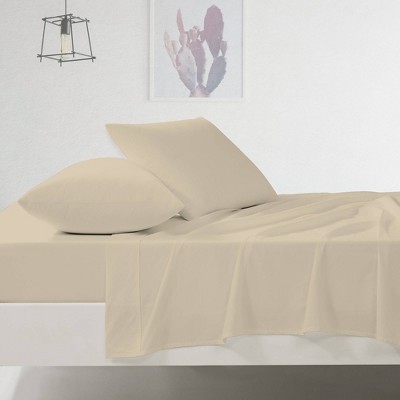 Beige Queen Cotton Deep Pocket Sheet Set with Pillowcases