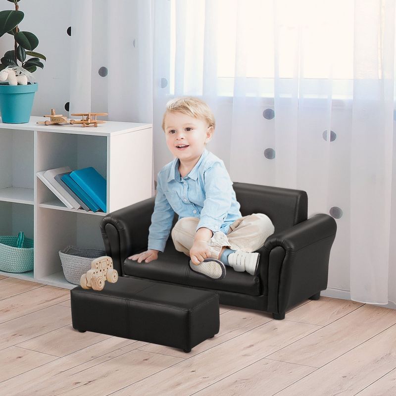 Qaba Kids Sofa Set with Footstool for Toddlers and Babies, Kids Couch for Playroom, Nursery, Living Room, Bedroom Furniture, 3 of 7