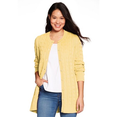 Woman Within Plus Size Cotton Cable Knit Cardigan Sweater