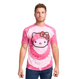 Hello Kitty Character Face Men's Pink Spiral Tie-Dye Crew Neck Short Sleeve T-shirt - 1 of 4