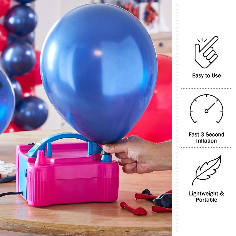 Electric Balloon Pump – Inflates Balloons in 3 Seconds – Lightweight and Portable Balloon Inflator - Pink and Blue, 4 of 10