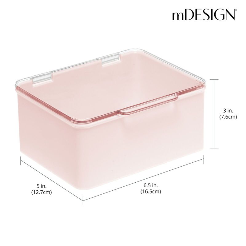 mDesign Plastic Playroom Gaming Organizer Storage Bin Box with Hinged Lid, 2 Pack - 5.63 x 6.65 x 3, Light Pink/Clear, 4 of 10