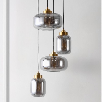 Equinox 4-Light 71" LED Smoke Grey Glass Pendant with Brass Hardware
