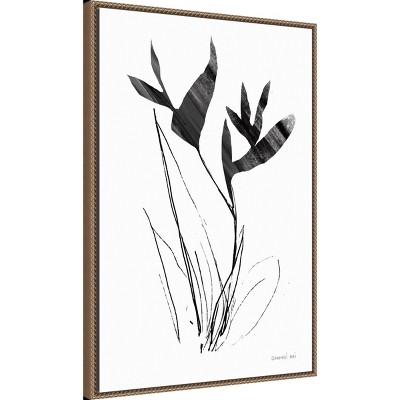 23" x 33" Black and White Abstract Floral Canvas Print with Bronze Frame