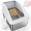 XXL Stainless Steel Sifting Litter Box for Pine Pellet & Non-Clumping Litter, Anti-Leakage High-Sided Cat Litter Box with Lid for Large Cats - 2 of 4