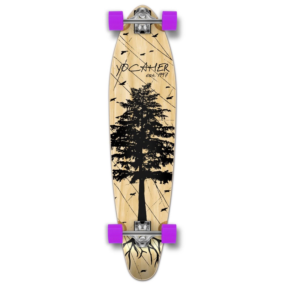 Yocaher 40 Complete Kicktail Longboard Skateboard - Pine