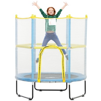 Qaba 4.6FT Trampoline for Kids w/ Safety Enclosure Net, for Indoor Outdoor, Gifts for Boy and Girl Age 3-6 Years, Cloud Pattern