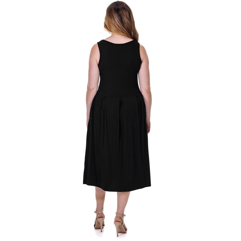 24seven Comfort Apparel Fit and Flare Midi Sleeveless Dress with Pocket Detail, 3 of 5