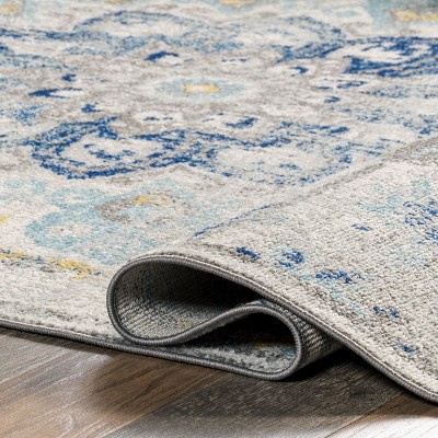 Blue Floral Synthetic 4' x 6' Rectangular Area Rug