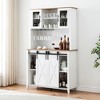 70 Inch Tall Coffee Cabinet,Tall Sideboard Buffet with Sliding Barn Door,Hutch Cabinet with 6 Bottle Wine Rack and 12 Stemware Slots for Kitchen, Oak - 2 of 4