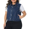 Women's Plus Size Collared Neck Sleeveless Button Down Cropped Jean Denim Vests with Pockets - Agnes Orinda - 2 of 4