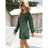 Clearlove Womens Henley Mini Dress Drawstring Long Lantern Sleeve Button Down Crew Neck Casual A Line Dress - 3 of 4