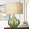 360 Lighting Gordy Modern Accent Table Lamp Handcrafted 20 1/2" High Ribbed Green Ceramic Oatmeal Fabric Drum Shade for Bedroom Living Room Bedside - 2 of 4