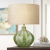 360 Lighting Gordy Modern Accent Table Lamp Handcrafted 20 1/2" High Ribbed Green Ceramic Oatmeal Fabric Drum Shade for Bedroom Living Room Bedside - image 2 of 4
