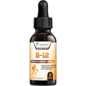 Vitamin B12 Sublingual Liquid Drops 1200mcg Natural Energy Booster - (2 oz) By Nature's Nutrition - 1 of 4