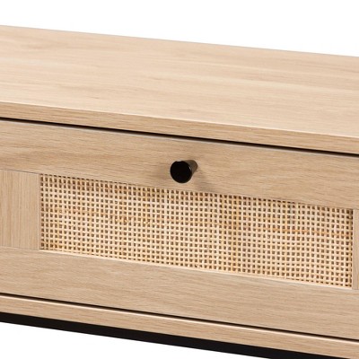 Sherwin Light Brown and Black 2-Drawer Console Table with Rattan Accent