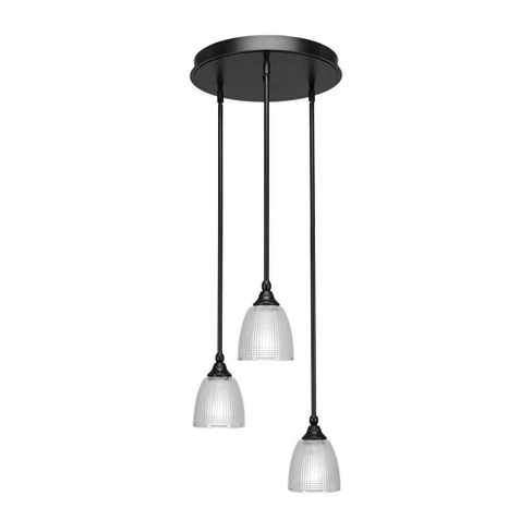 Toltec Lighting Empire 3 - Light Pendant in  Matte Black with 5" Clear Ribbed Shade - image 1 of 1