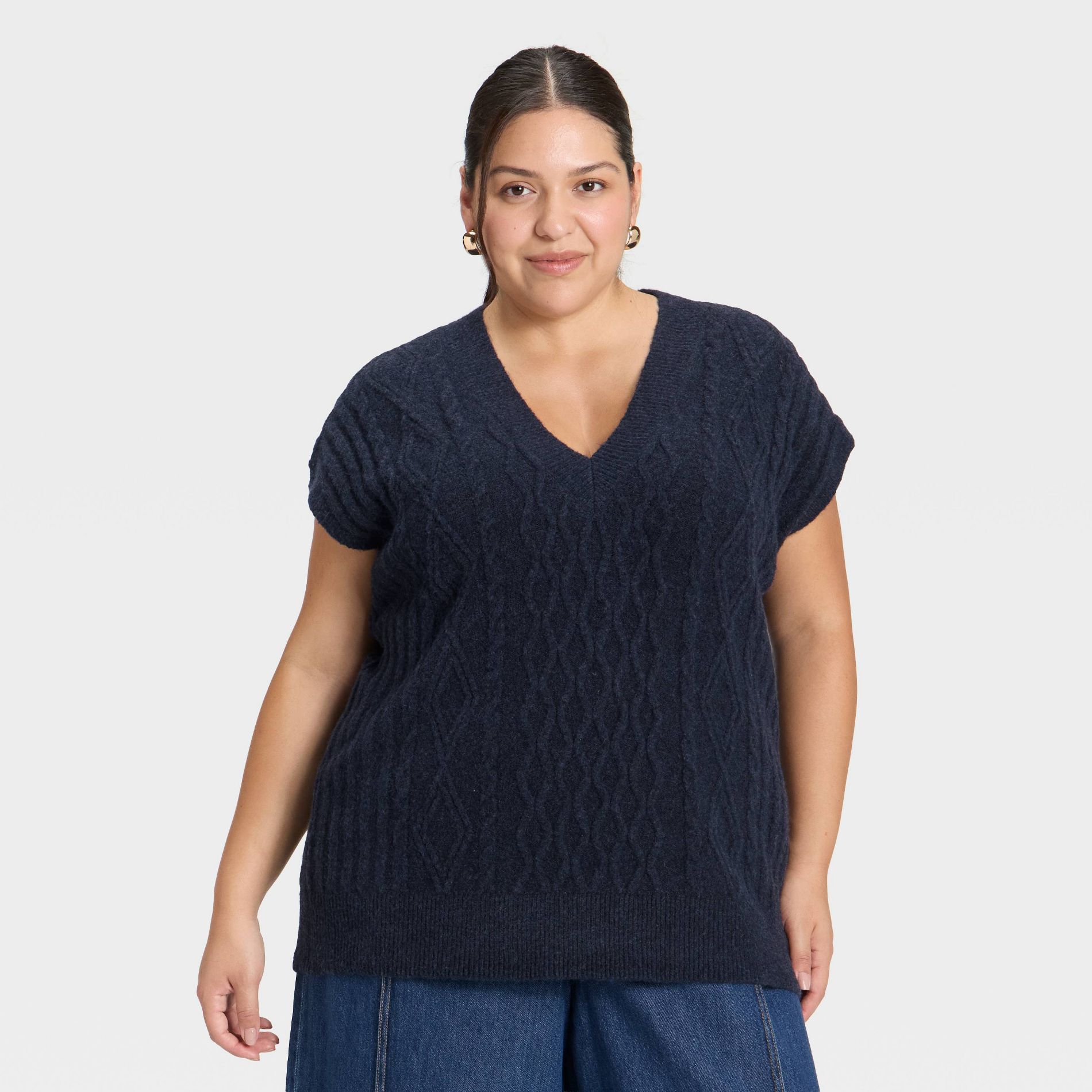 Women's Cable Sweater Vest - Universal Thread™ Navy Blue XXL