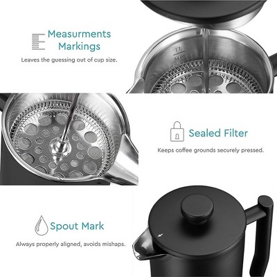 Belwares 34 oz Black Stainless Steel French Press Coffee Maker