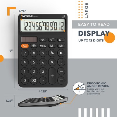 CATIGA 12-Digit Desktop Calculator, Large LCD, Big Buttons, Solar ...