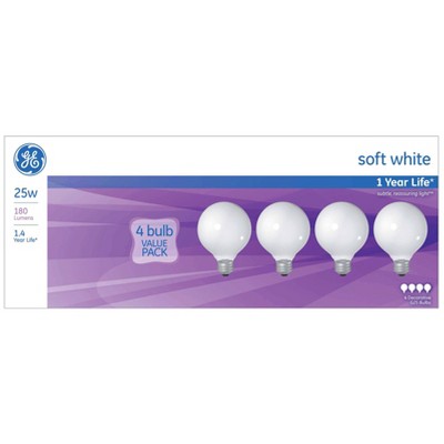 Photo 1 of GE 25w 4pk G25 Incandescent Light Bulb White