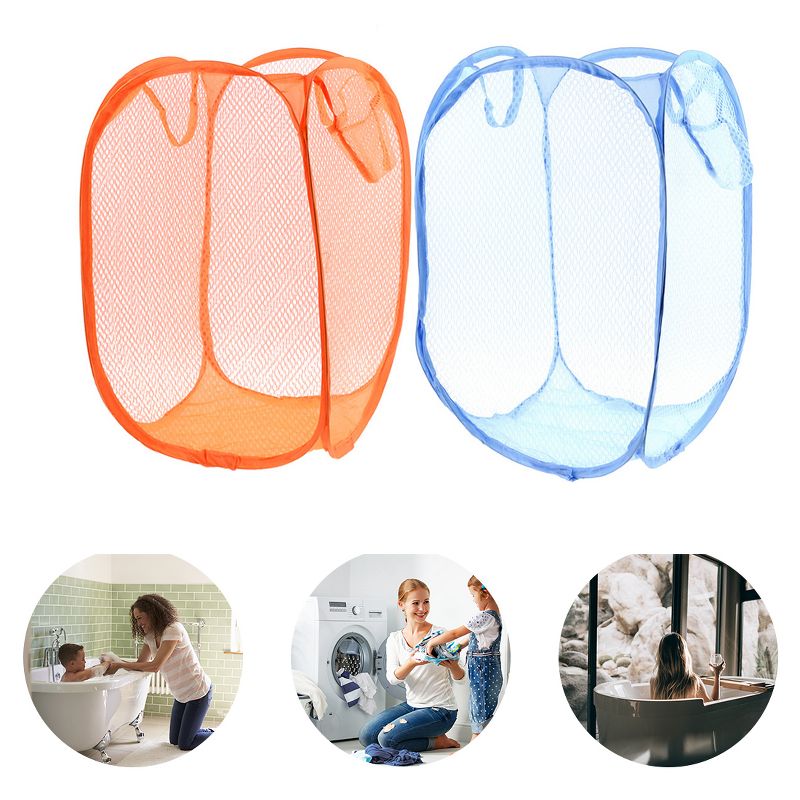 PiccoCasa Folding Clothes Storage with Hand Strap Nylon Laundry Hampers 11.8"x11.8"x17.7" Orange Blue 2 Pcs, 4 of 6