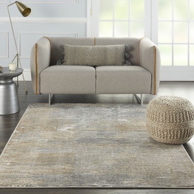 Hand-Knotted Grey/Beige Synthetic Abstract 5' x 7' Rug