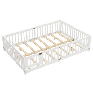 Bellemave Queen Size Bed Floor Bed with Safety Guardrails and Door for Kids, White - 1 of 4