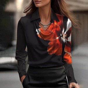 Mocamel Women's Elegant Long Sleeve Shirt, Comfortable Office Wear, Casual Work Blouse, Polyester, Mandarin Collar, Pullover Tops - 1 of 2