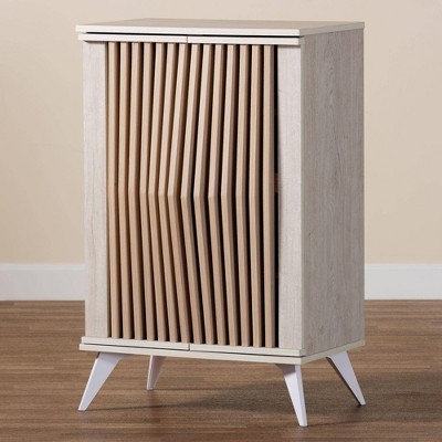 Simona Light Gray and Brown Wood Mid-Century Accent Cabinet