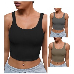 INSPIRE CHIC 3 Pcs Womens U Back Longline Padded Sports Bra Cami Crop Workout Fitness Tank Top with Built in Bra - 1 of 4