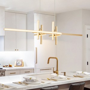 LLHZSY Modern Integrated LED Dimmable Chandelier Adjustable Linear Pendant Light-Black/Gold - 1 of 4
