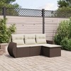 vidaXL 4 Piece Patio Sofa Set with Cushions Brown Poly Rattan - Brown and Cream - 2 of 4