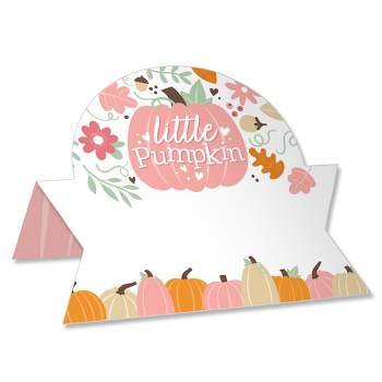 Big Dot of Happiness Girl Little Pumpkin - Fall Birthday Party or Baby Shower Tent Buffet Card - Table Setting Name Place Cards - Set of 24
