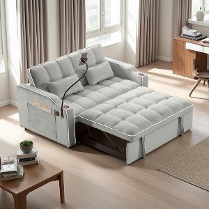 54.7" Velvet Foldable Recliner Double Seat Sofa with USB & Side Pockets - 1 of 4