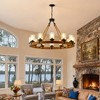 GDFStudio Rian Rustic Wooden Wagon Wheel Chandelier Ceiling Light with Seeded Glass Shade and Adjustable Chain - 2 of 4