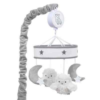 Image of Lambs & Ivy Luna Gray/White Owls and Moons Musical Baby Crib Mobile