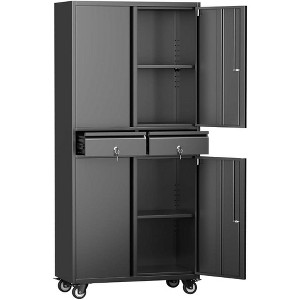 Metal Storage Cabinet with Wheels, Storage Cabinet with 2 Drawers and 2 Adjustable Shelves, Metal Lockers with Pegboards for Homes, Offices, Black - 1 of 4