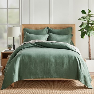 Washed Linen Forest Green King Duvet Cover- Levtex Home : Target