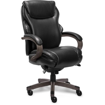 Hyland Black Bonded Leather Executive Office Chair with Wood Arms