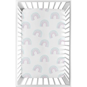 Sweet Jojo Designs Girl Baby Fitted Mini Crib Sheet Rainbow Turquoise, Purple, White and Pink - 1 of 4