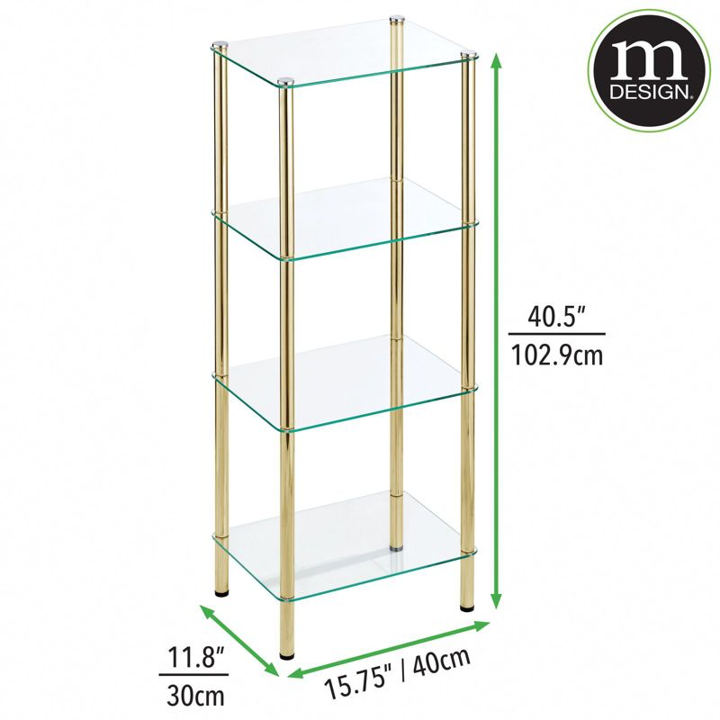 mDesign Metal/Glass Tiered Storage Tower with Open Glass Shelves, 4 of 6