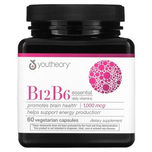 Youtheory Vitamin B12 B6, Daily Energy and Brain Support Supplement, Vegetarian Capsules, 60 ct - 1 of 2